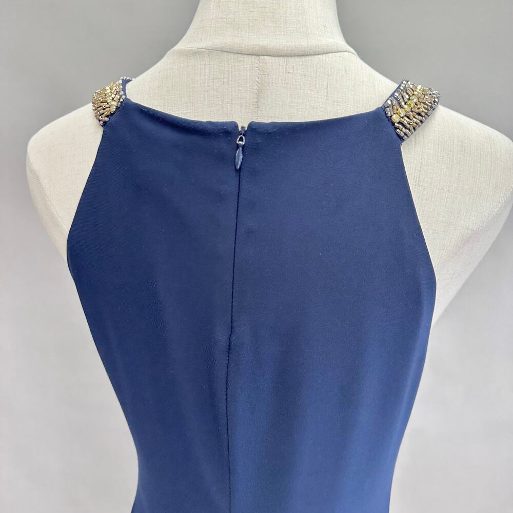 LRL Ralph Lauren Evening Navy Ruched Beaded‎ Sheath Dress Size 8 - Picture 11 of 14